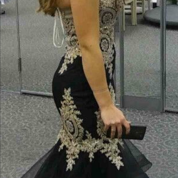 Black and Gold Mermaid Prom Dress - Picture 3 of 4